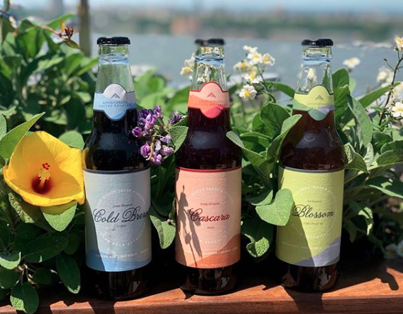 The cold brew bottle labels on display.
