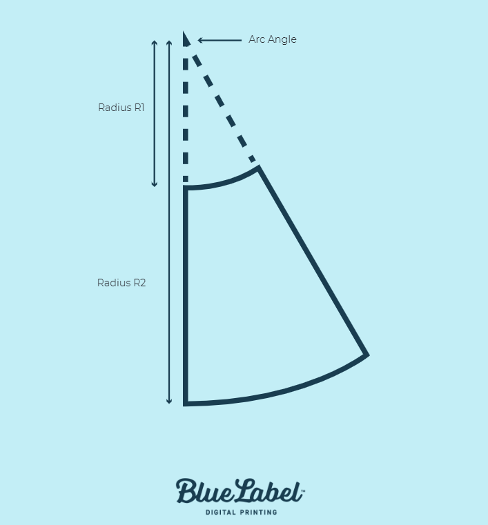 A cone with measurements used to taper product labels.