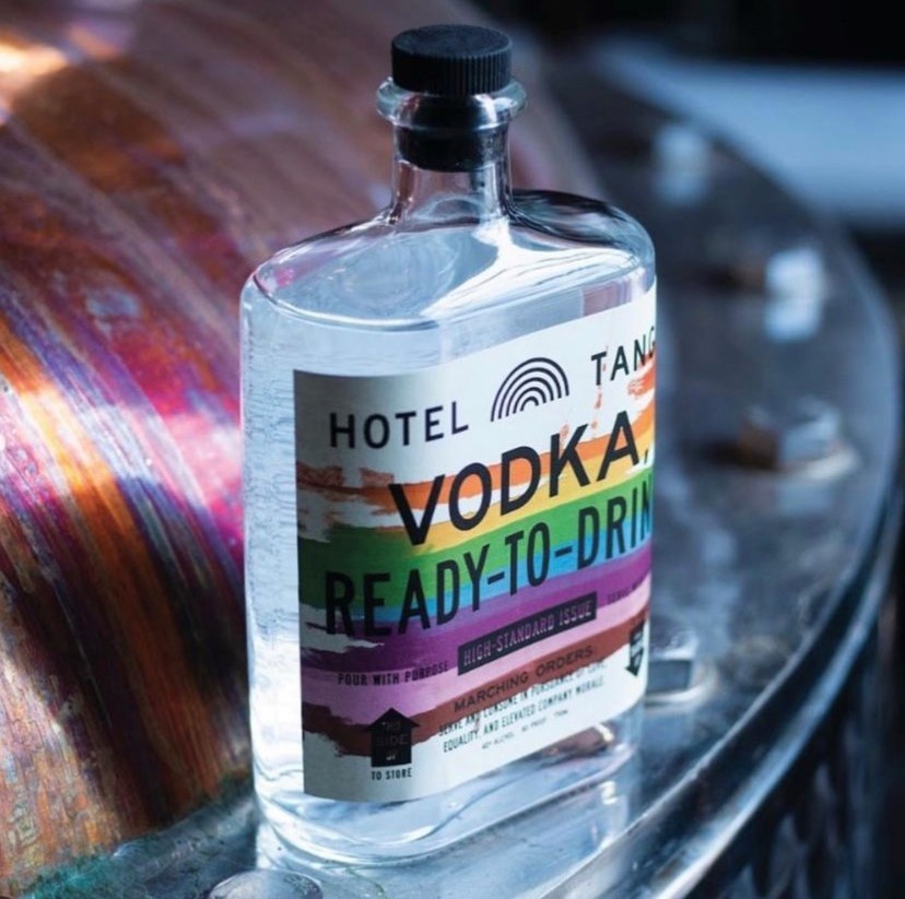 A colorful product label design for Hotel Tango vodka.