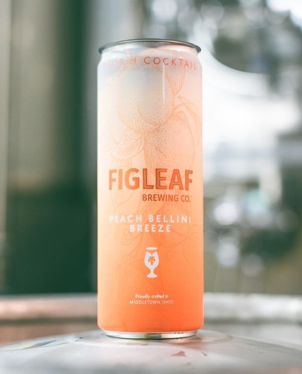 A peach bellini breeze from Figleaf Brewing Co with attractive RTD can packaging.
