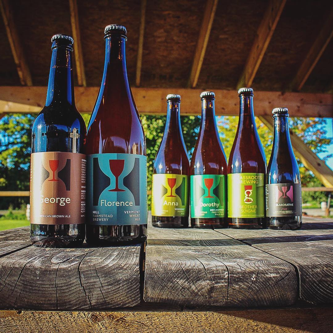 Six Hill Farmstead beer bottles and colorful custom beer labels