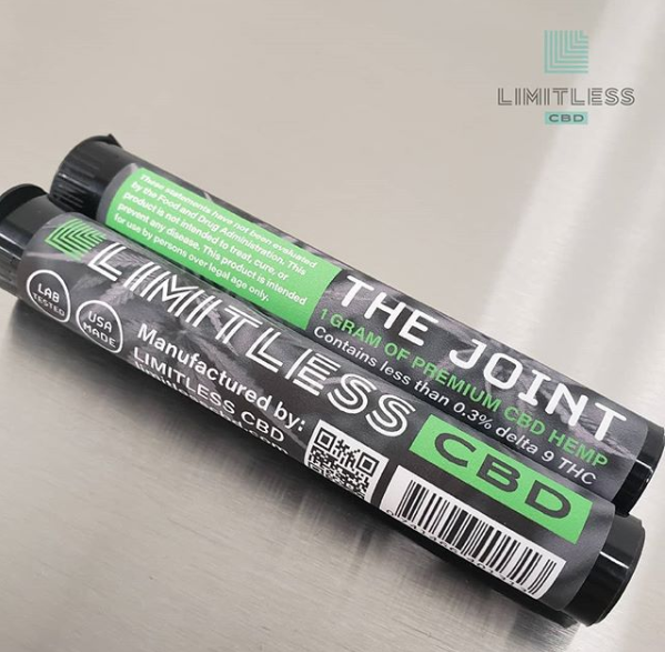 Two Limitless CBD labels for premium CBD hemp packaging.