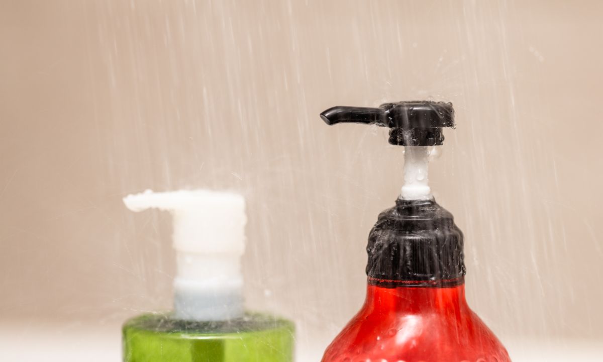 Products with labels in a humid shower environment