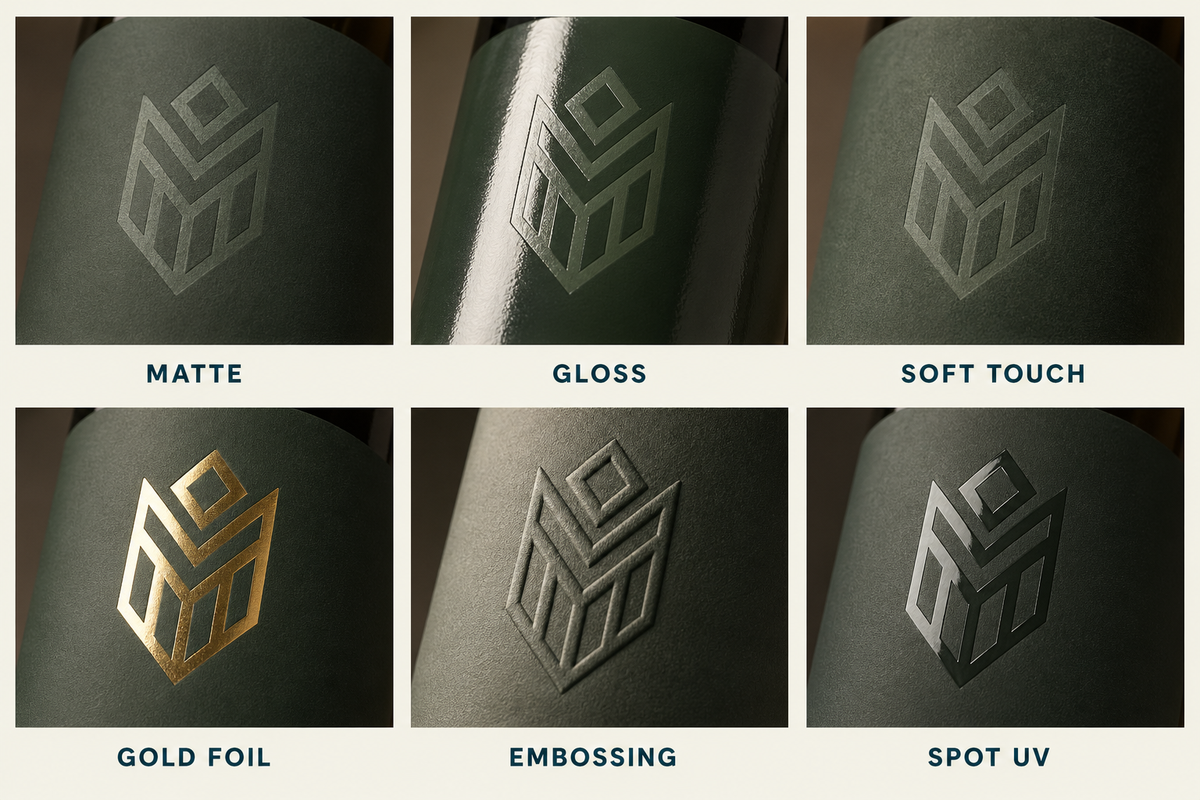 Finishes for beverage labels—matte, gloss, soft touch, foil, embossing, spot UV