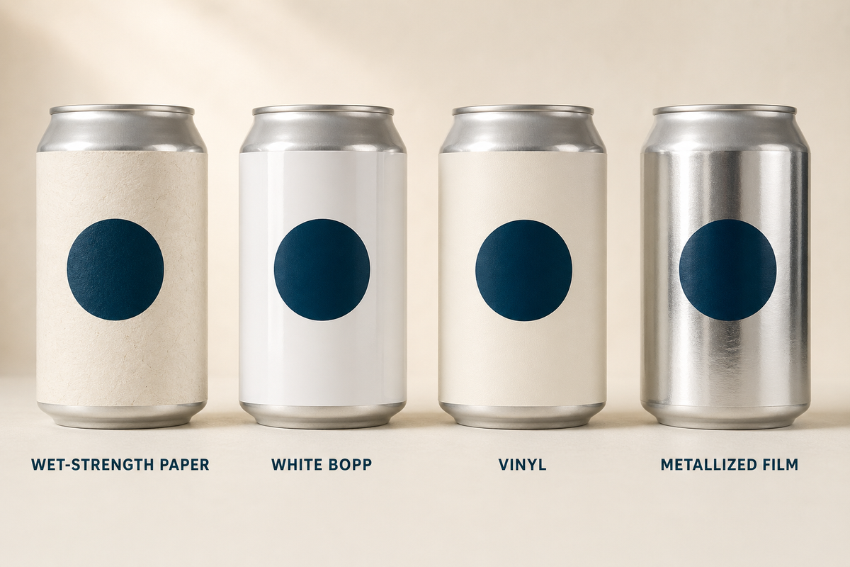 Material options for beverage can labels and packaging